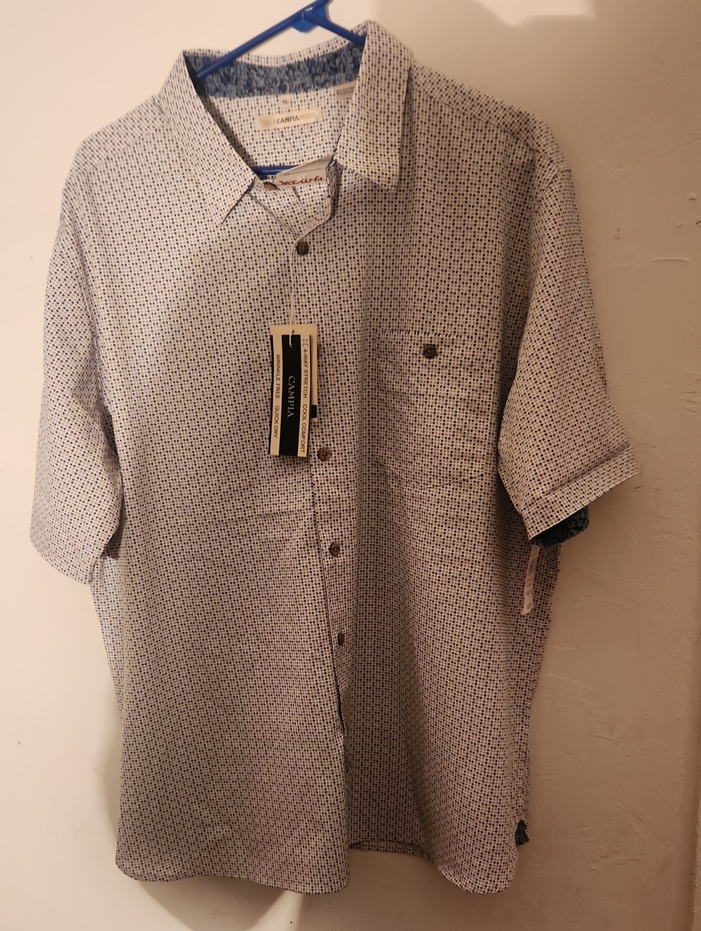 Camisa Men's Casual Short-Sleeve Button-Down Shirt — Light Gray Micro-Pattern